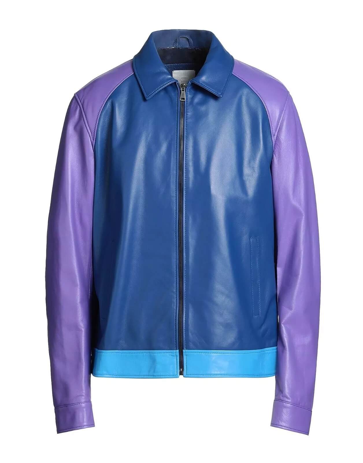 Blaue Cafe Racer Bikerjacke aus echtem Rindsleder für Herren