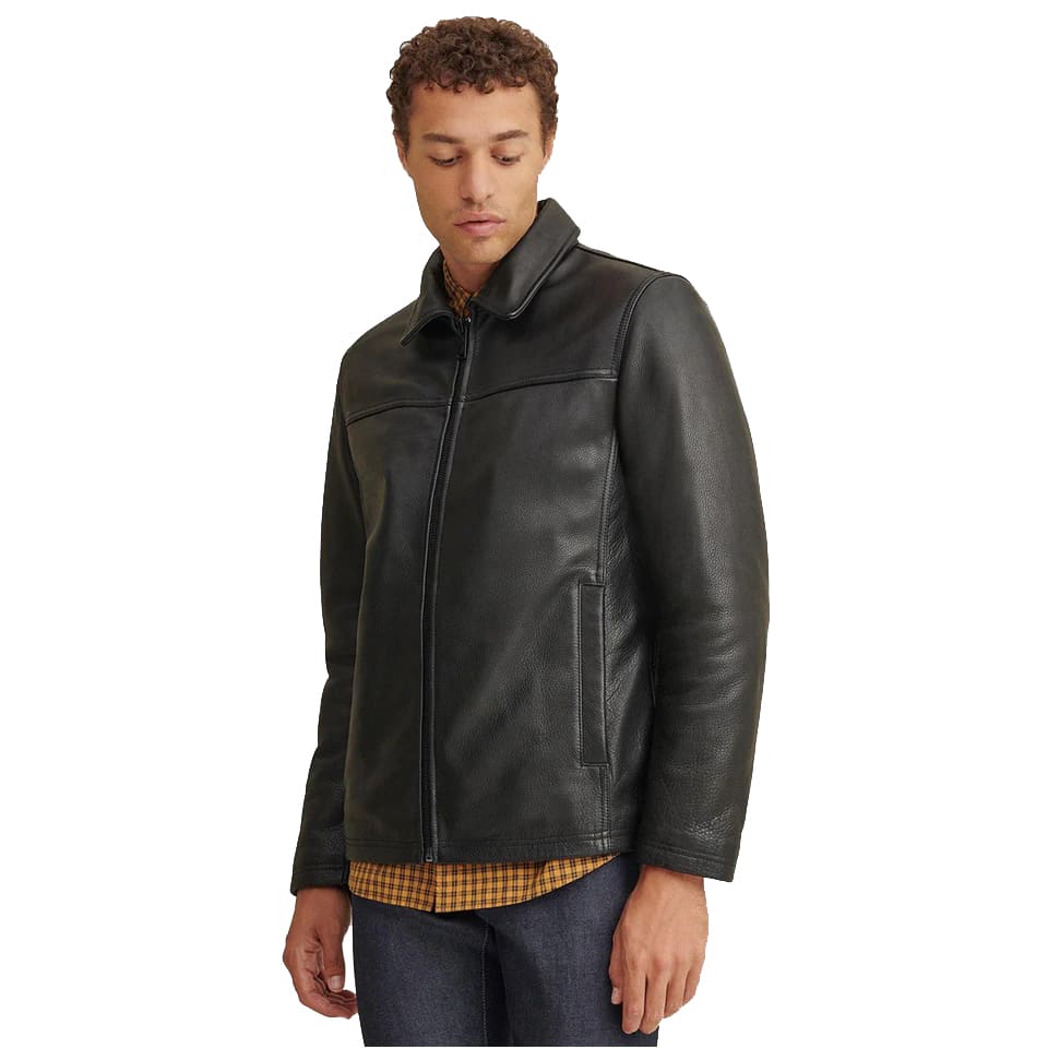 Veste en cuir noir classique pour homme