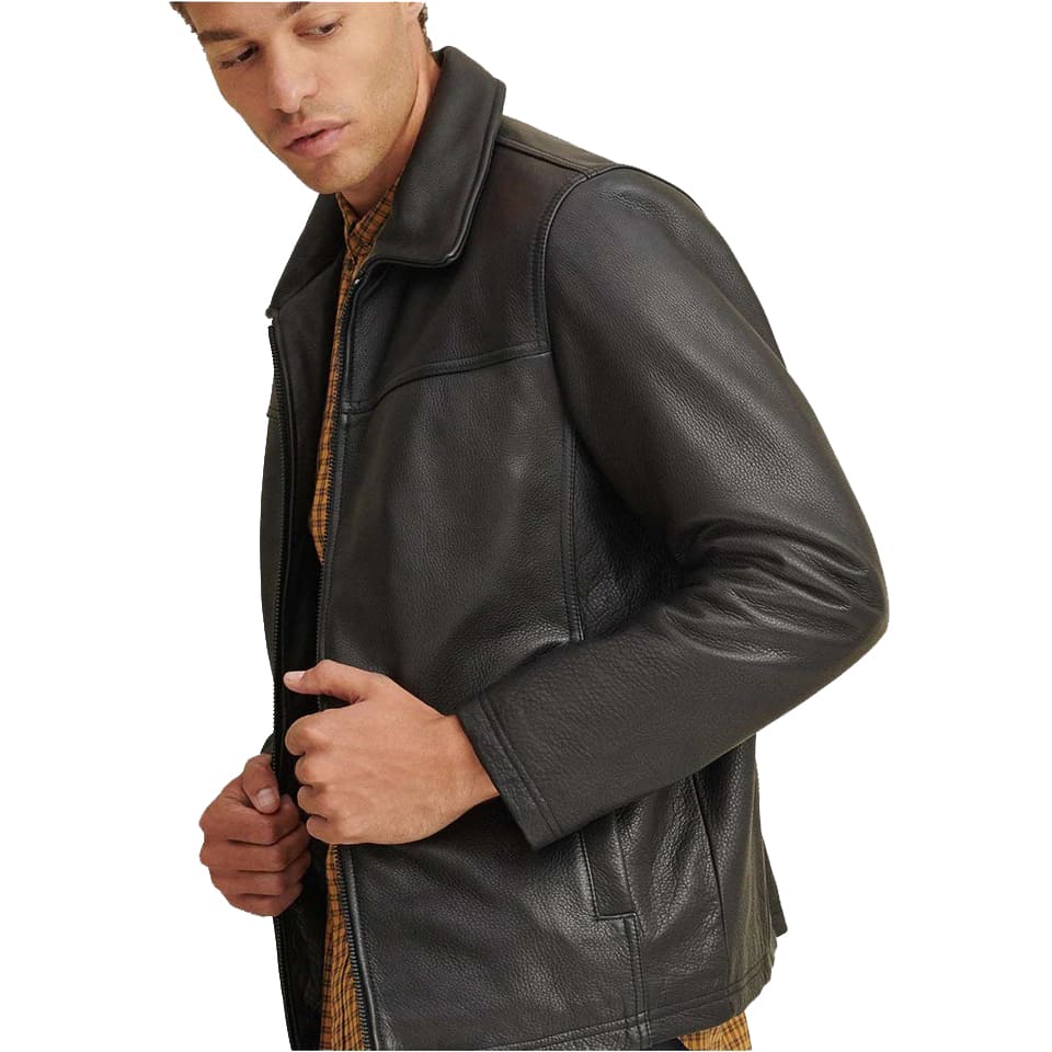 Veste en cuir noir classique pour homme