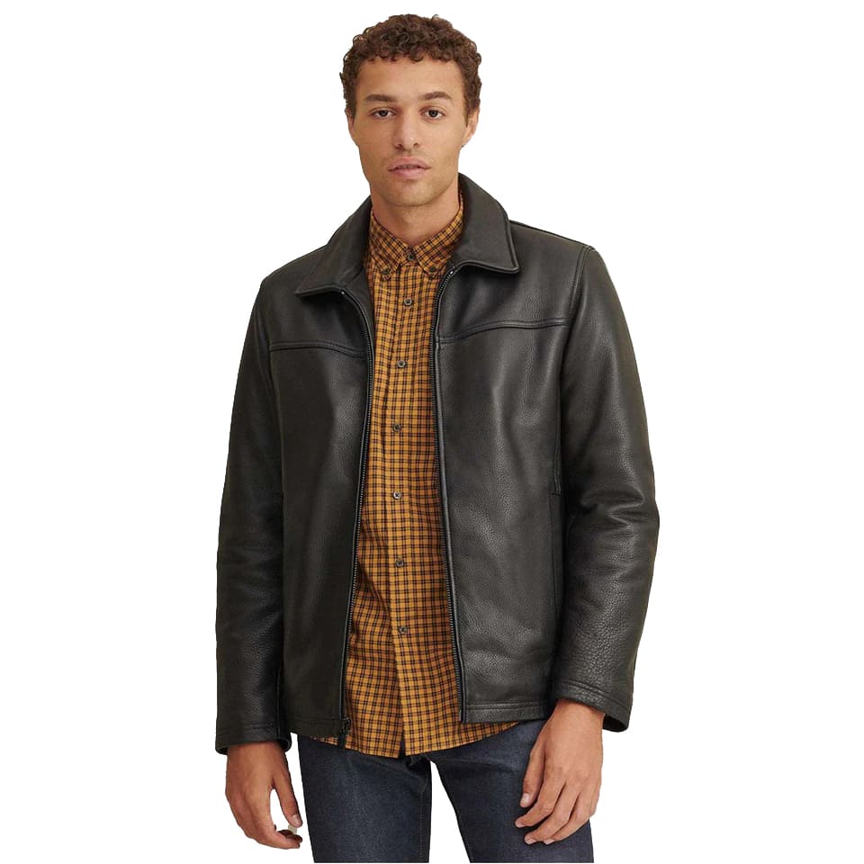 Veste en cuir noir classique pour homme