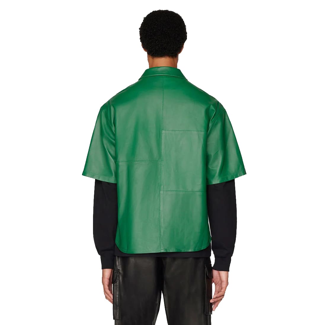 Chemise en cuir à manches courtes verte pour homme