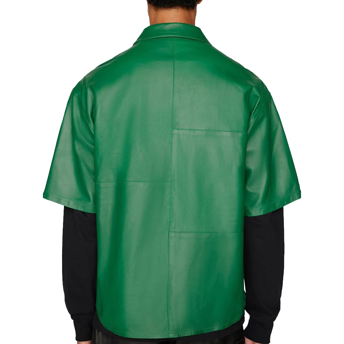 Chemise en cuir à manches courtes verte pour homme