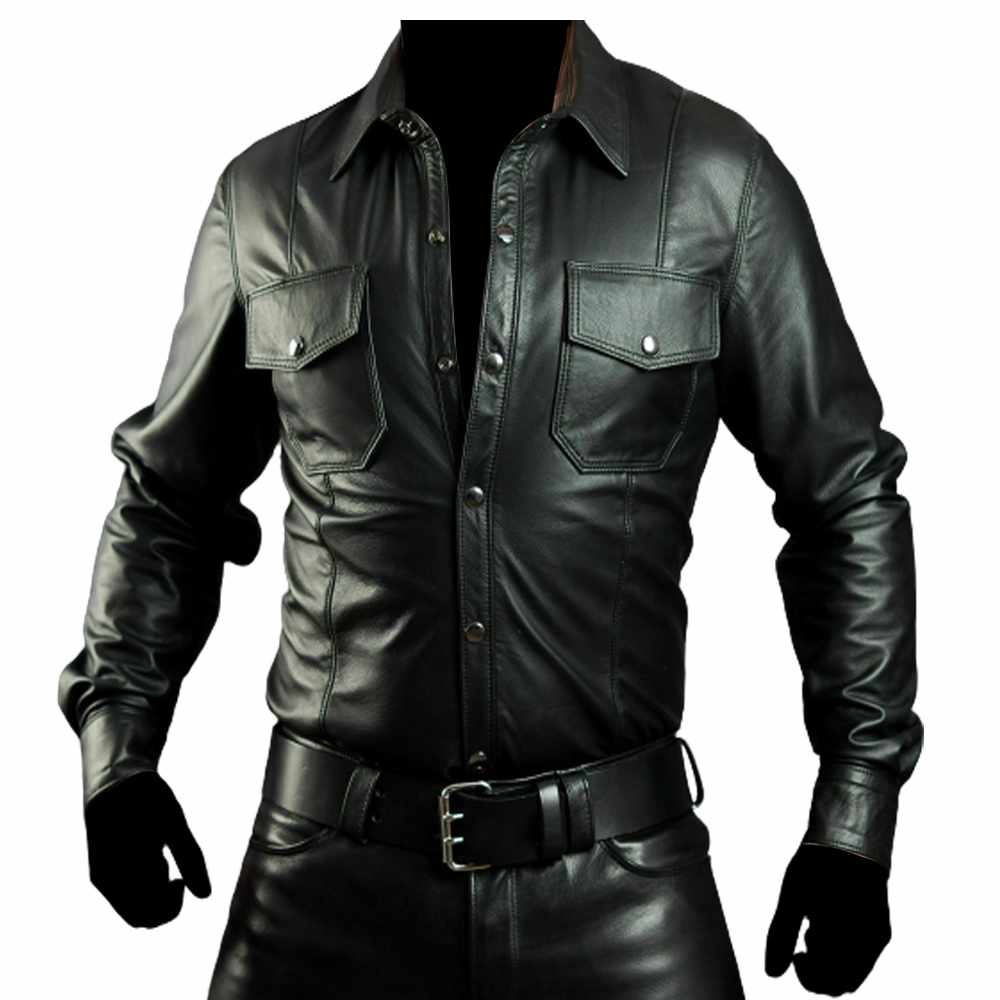 Chemise en cuir noir pour homme, uniforme de policier sexy 