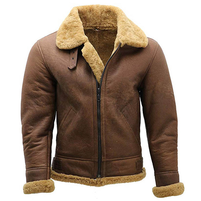 Blouson aviateur en peau de mouton marron de la Seconde Guerre mondiale pour homme