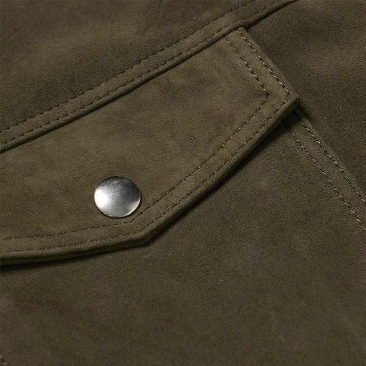 Veste de camionneur en cuir suédé vert armée pour homme - Durable et élégante