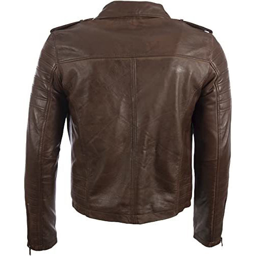 Veste de motard en cuir à fermeture éclair asymétrique pour homme