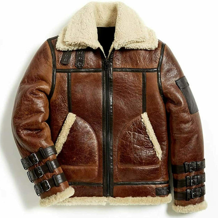 Blouson de moto aviateur en peau de mouton retournée à double col B3 pour homme