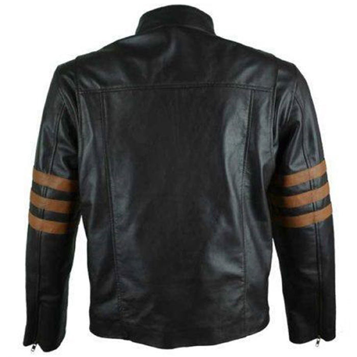 Veste en cuir noir Cafe Racer à rayures marron pour homme