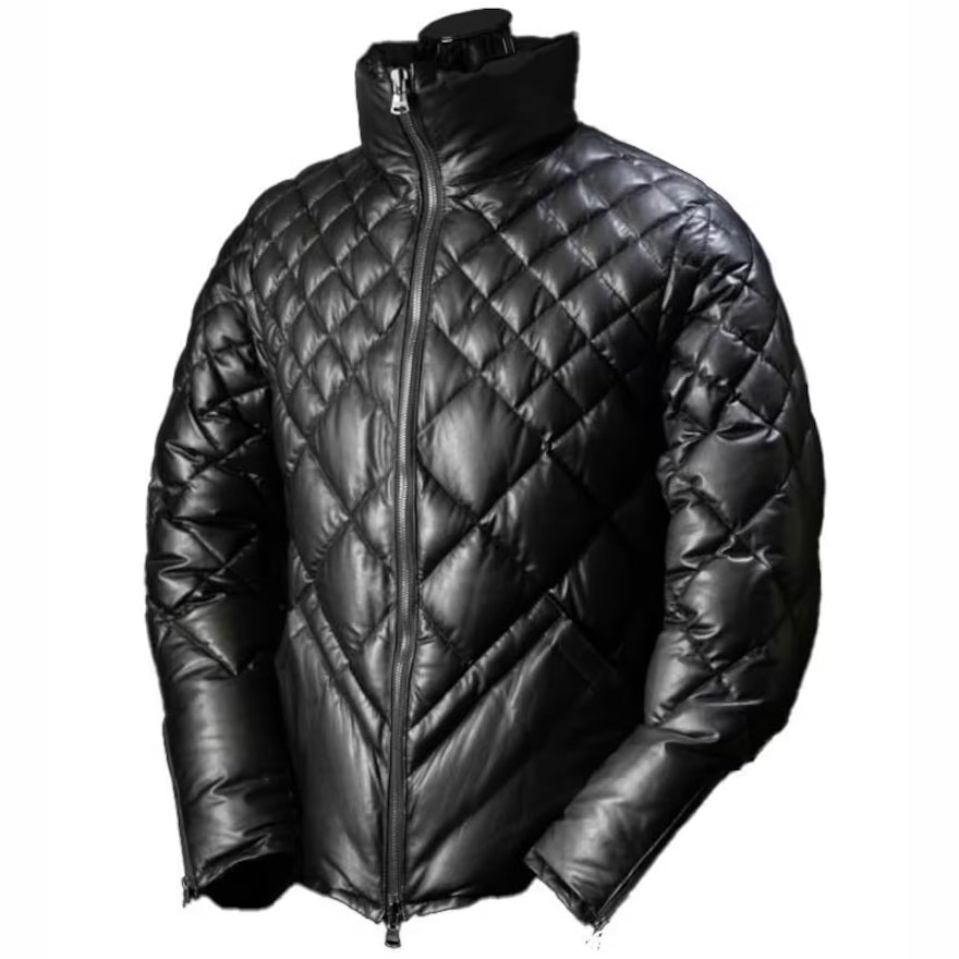 Doudoune en cuir d'agneau noir pour homme - Doudoune en cuir