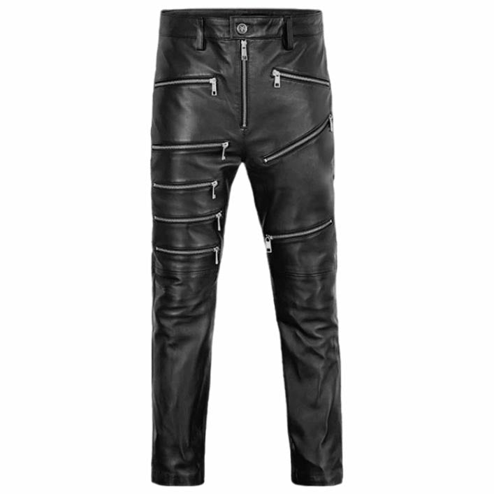 Schwarze Bikerhose aus Leder für Herren