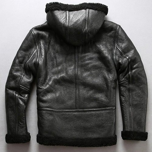 Manteau à capuche en fourrure de mouton noir pour homme