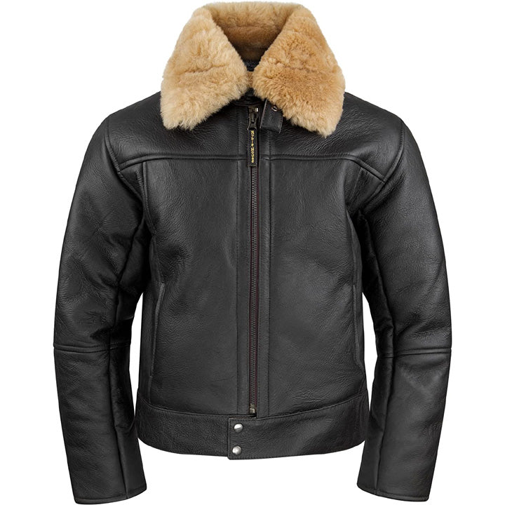 Veste de vol en peau de mouton noire pour homme