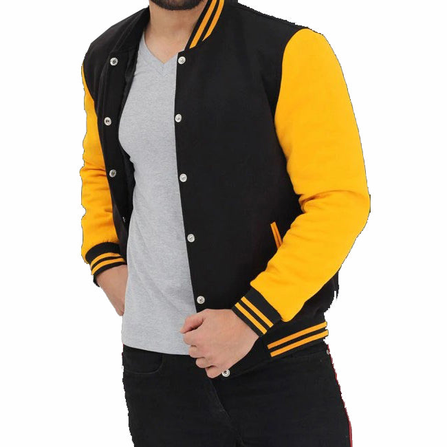 Veste universitaire noire et jaune pour homme avec style baseball