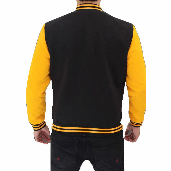 Veste universitaire noire et jaune pour homme avec style baseball