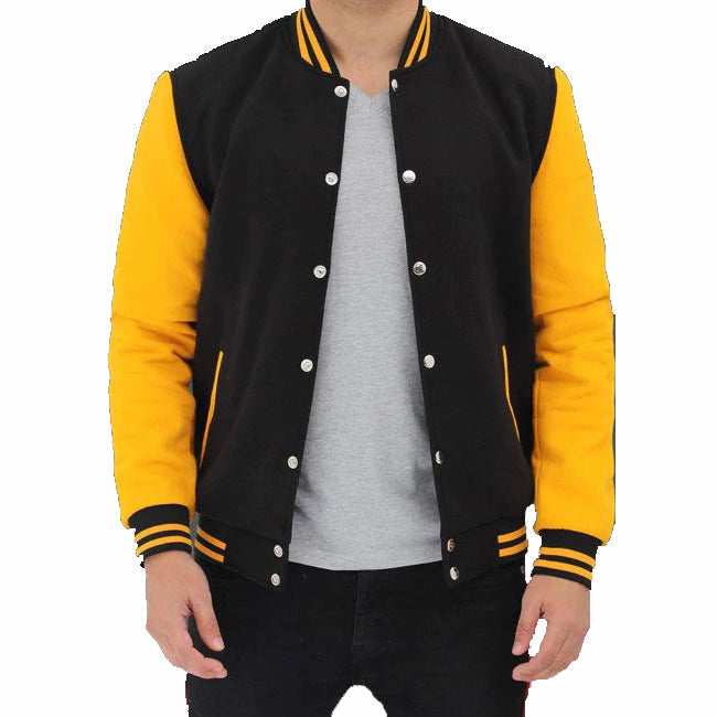 Veste universitaire noire et jaune pour homme avec style baseball