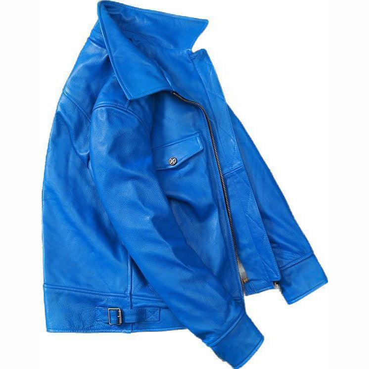 Veste de moto Cafe Racer bleue pour homme, style camionneur