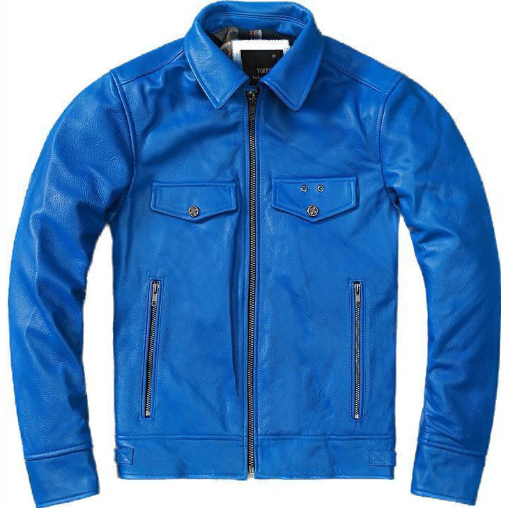 Veste de moto Cafe Racer bleue pour homme, style camionneur