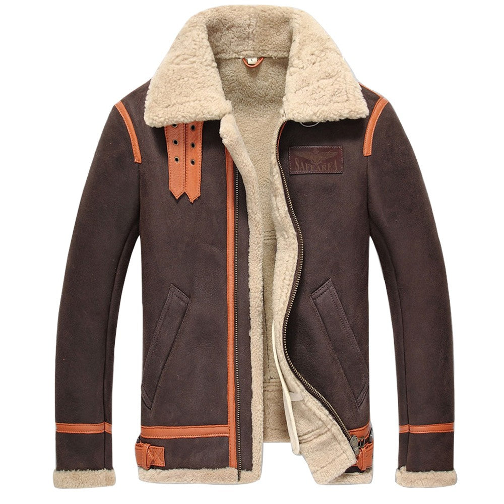 Blouson aviateur en peau de mouton retournée marron B-3 pour homme