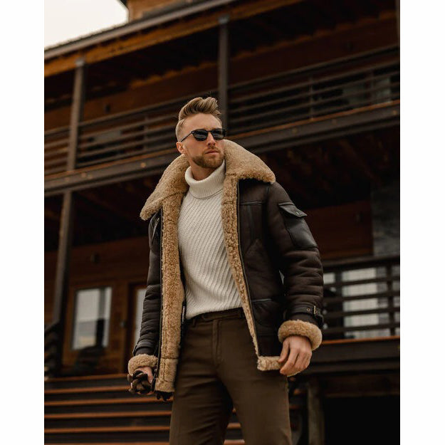 Veste en cuir de mouton retourné marron B3 Aviator pour homme