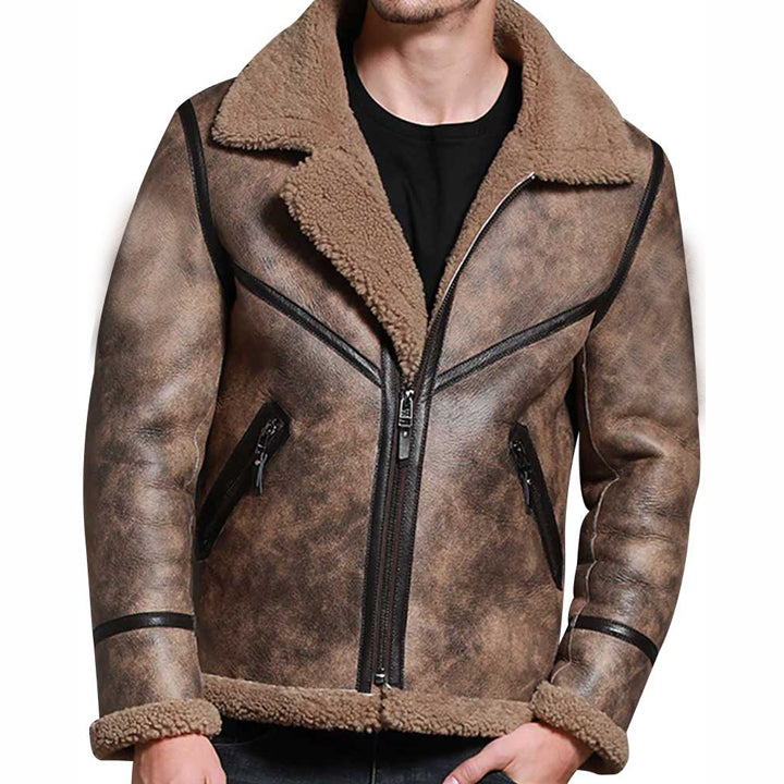 Blouson aviateur en peau de mouton retournée marron B3 Pilot pour homme