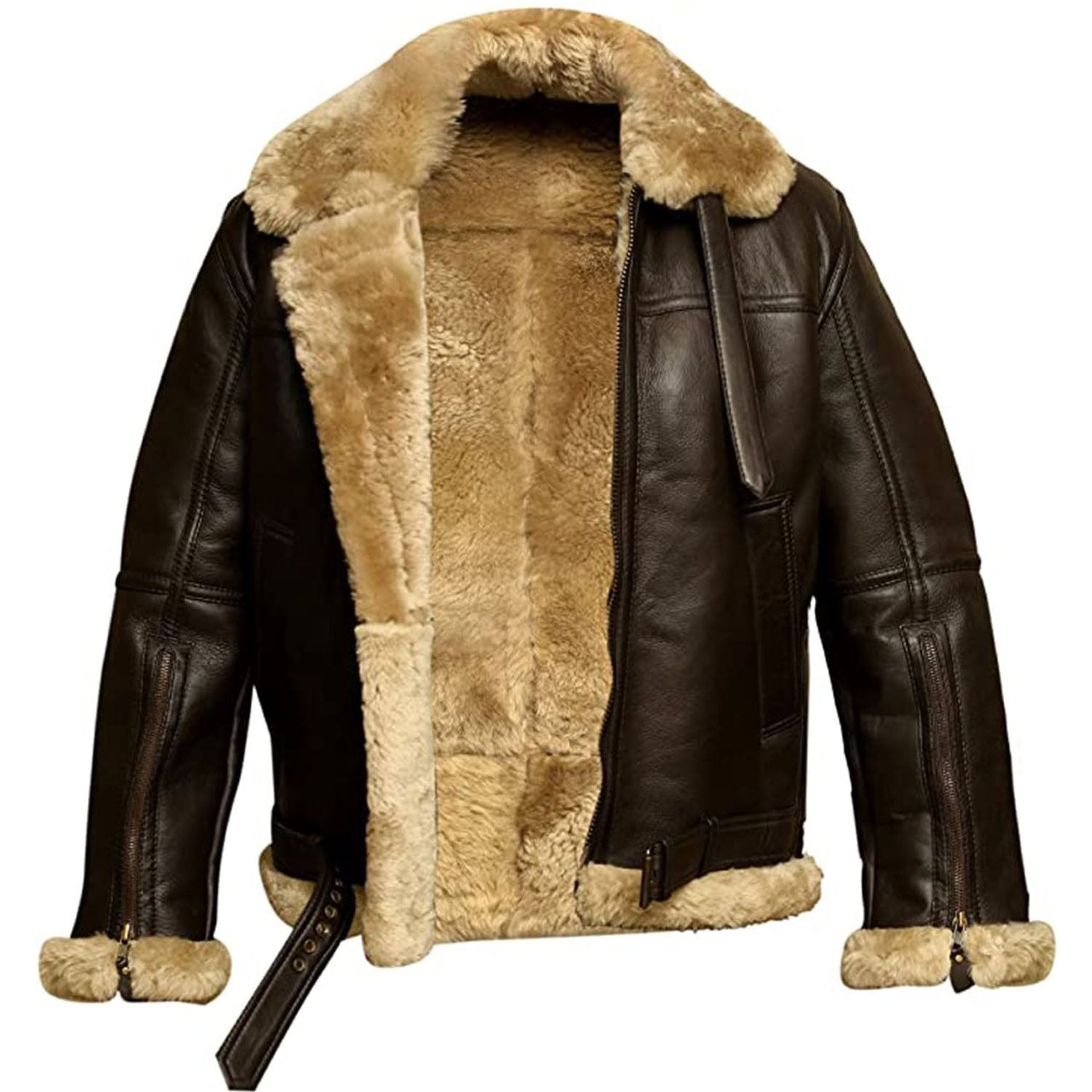 Blouson aviateur en cuir et peau de mouton retournée marron B3 RAF pour homme