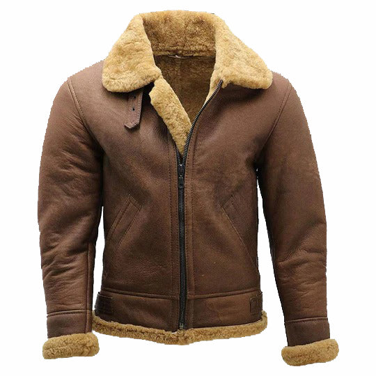 Veste aviateur en peau de mouton marron B3 pour homme