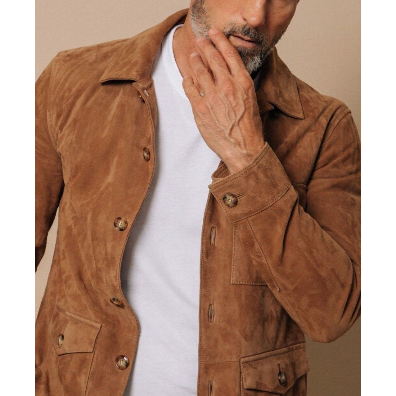 Men's Brown Field Leather Jacket in Pure Suede