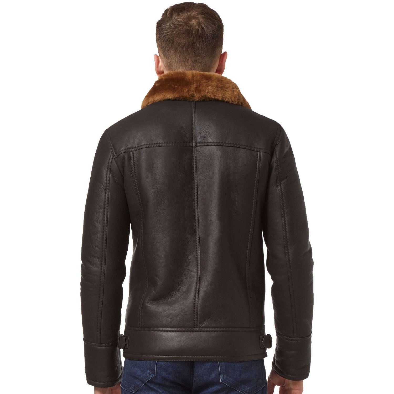 Veste en cuir à fermeture éclair croisée pour homme, style aviateur, marron et gingembre