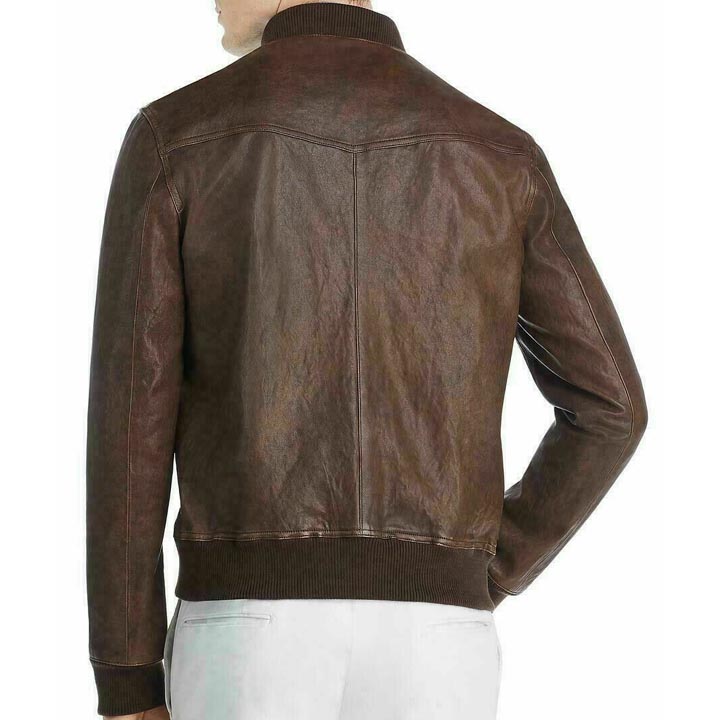 Veste de baseball en cuir marron pour homme