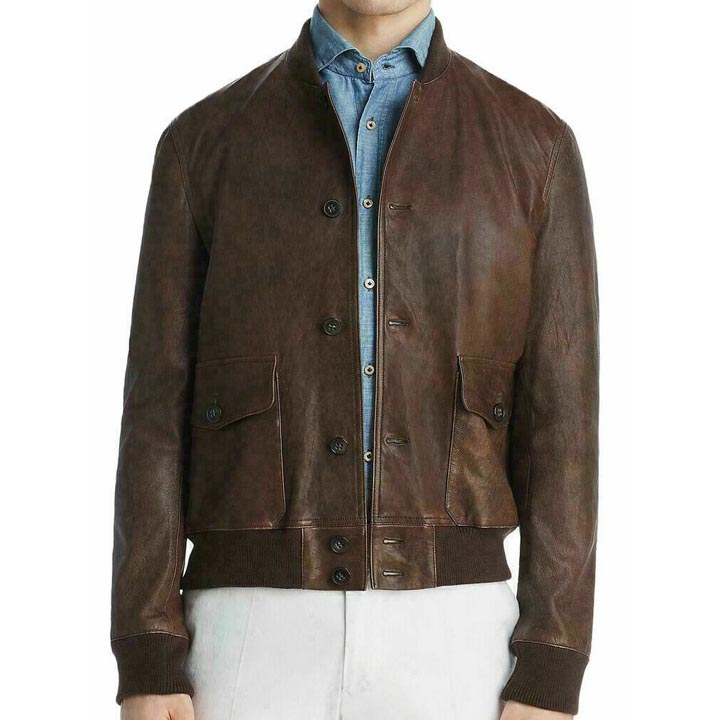 Veste de baseball en cuir marron pour homme