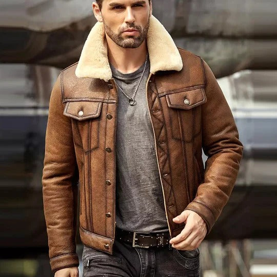 Veste en cuir de mouton retourné marron RAF B3 pour homme