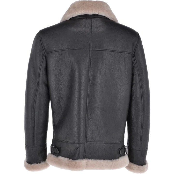 Veste en peau de mouton marron Veste aviateur en cuir noir pour homme