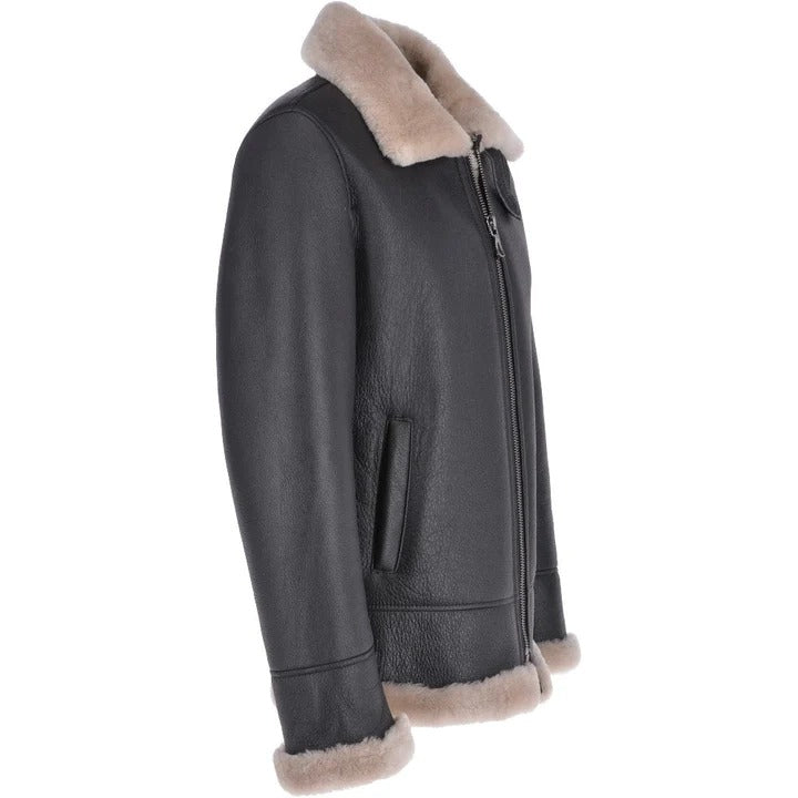 Veste en peau de mouton marron Veste aviateur en cuir noir pour homme