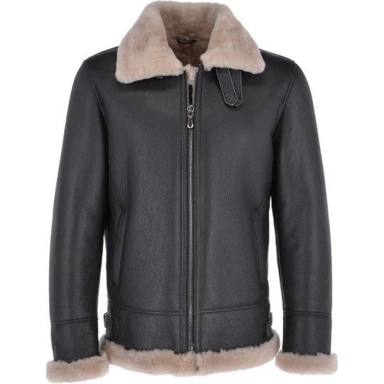 Veste en peau de mouton marron Veste aviateur en cuir noir pour homme