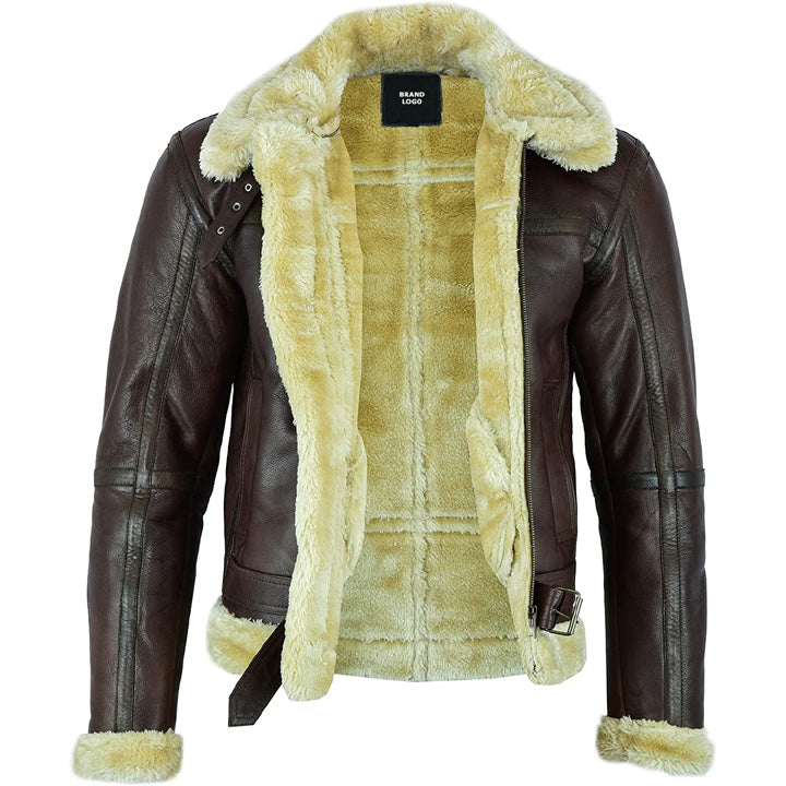 Veste aviateur en cuir de mouton retourné marron pour homme