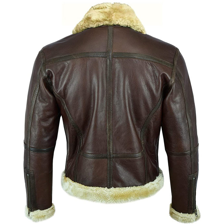 Veste aviateur en cuir de mouton retourné marron pour homme