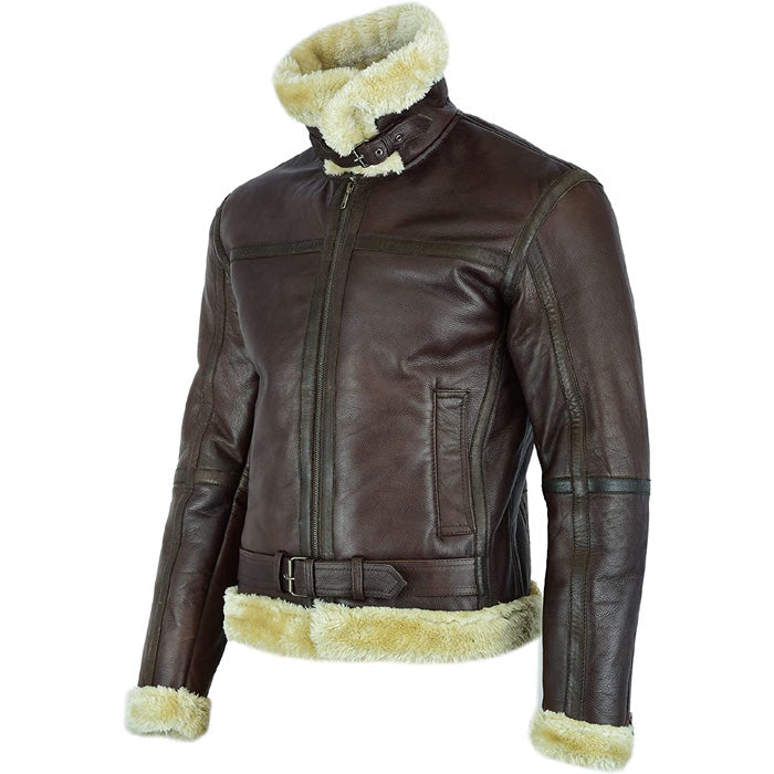 Veste aviateur en cuir de mouton retourné marron pour homme