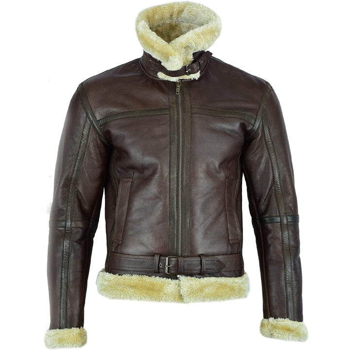 Veste aviateur en cuir de mouton retourné marron pour homme