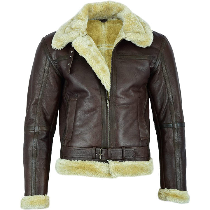 Veste aviateur en cuir de mouton retourné marron pour homme