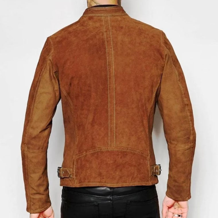 Men's Brown Suede Leather Motorcycle Biker Jacket