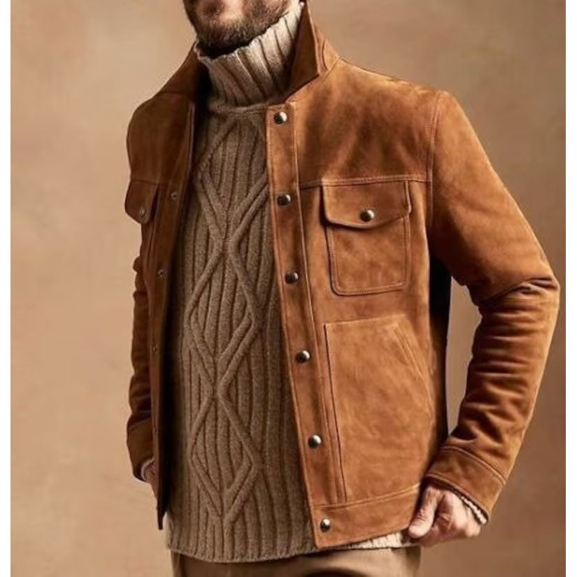 Veste de camionneur en daim marron pour homme