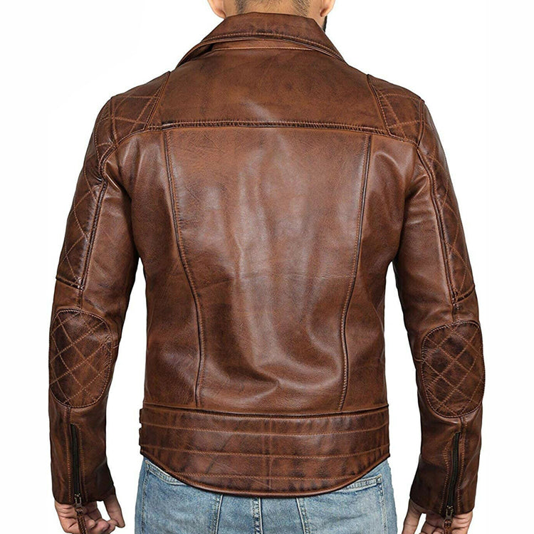 Veste de moto en cuir marron Cafe Racer pour homme