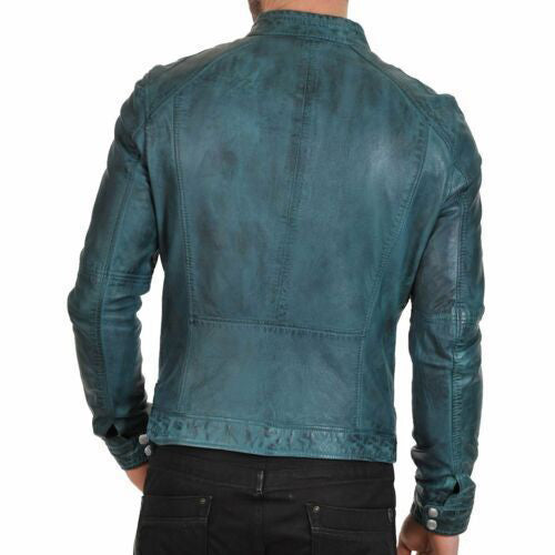 Veste de motard en cuir vieilli Cafe Racer pour homme