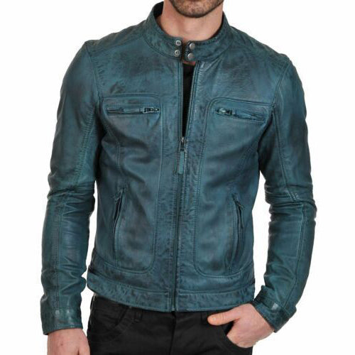 Veste de motard en cuir vieilli Cafe Racer pour homme