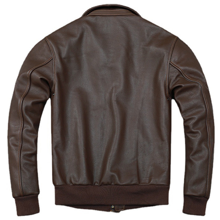 Men's Dark Brown A2 Flight Jacket - Leather Aviator Bomber Coat