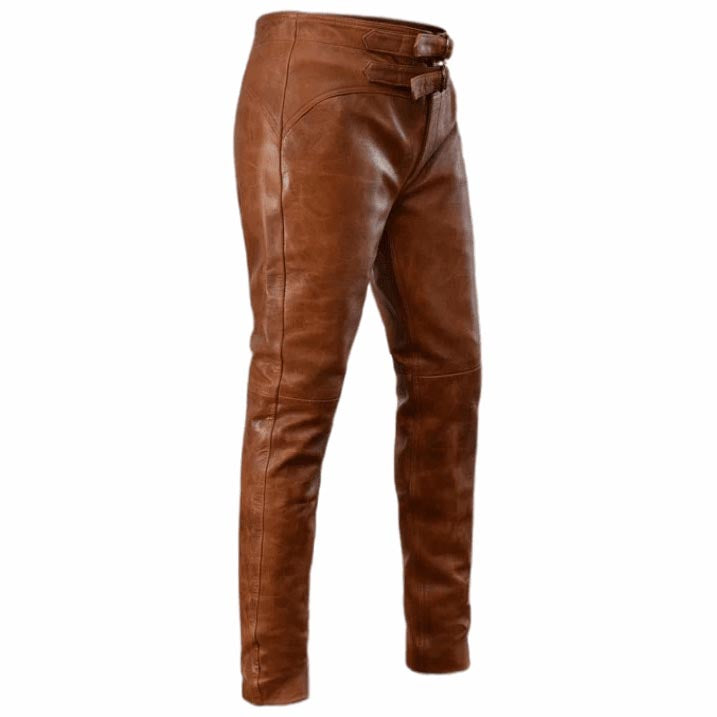 Braune Distressed-Lederhose für Herren