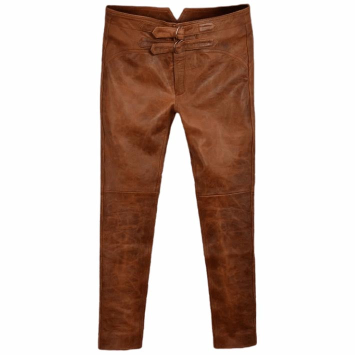 Braune Distressed-Lederhose für Herren