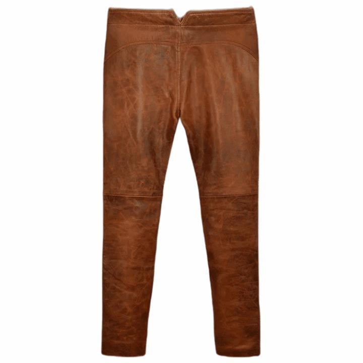 Braune Distressed-Lederhose für Herren