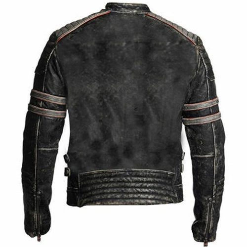 Veste Cafe Racer gris foncé vieilli pour homme avec rayures