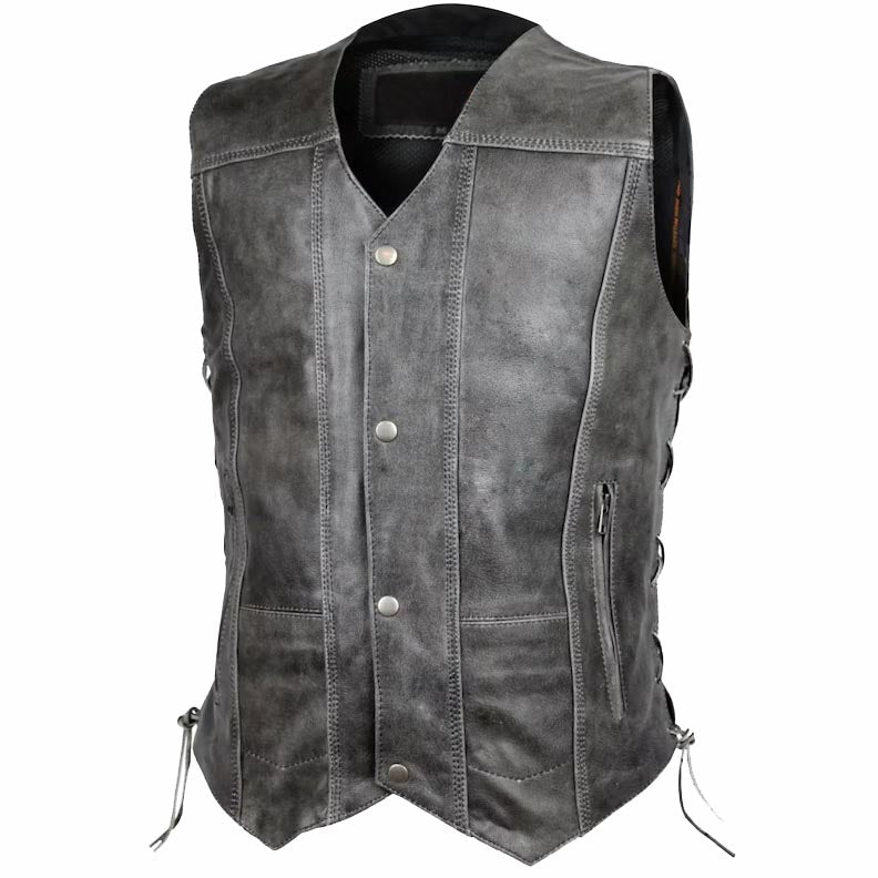 Gilet en cuir de vachette gris vieilli pour homme